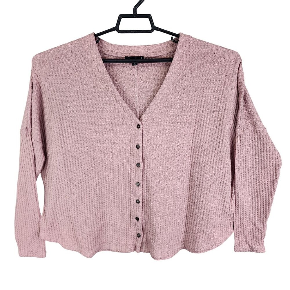 Womens Pink Rachael Knit Cardigan Sweater V-Neck Button Up Long Sleeve Size M